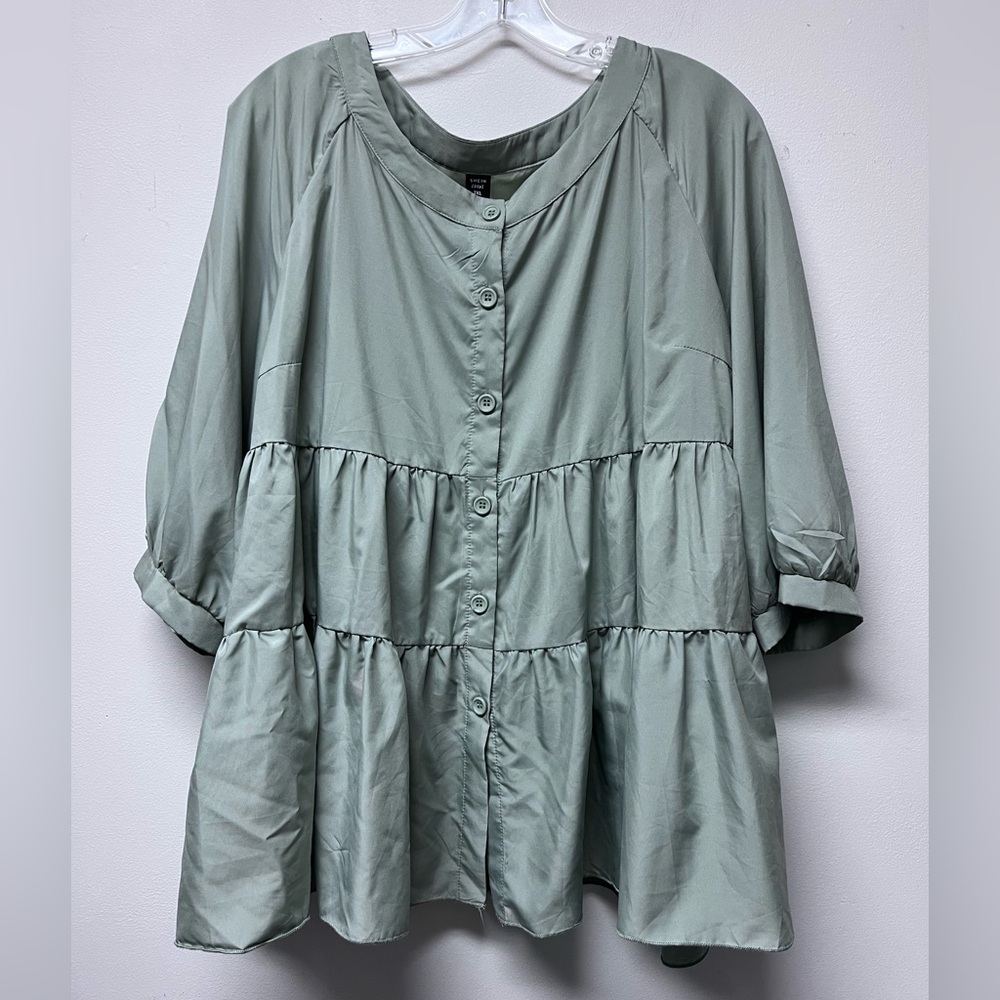 SHEIN Sage Green Tiered Button-Front Tunic